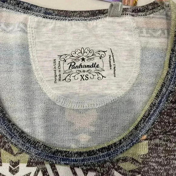 Panhandle NWT Scoop Neck Southwestern Print Knit 3/4 Sleeve Blouse Women’s XS - Picture 3 of 5